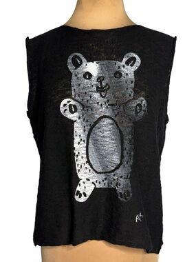 PAPER TEMPLES Hand Knit Silver Bear Sweater Vest Top Size 3 L/XL collector piece